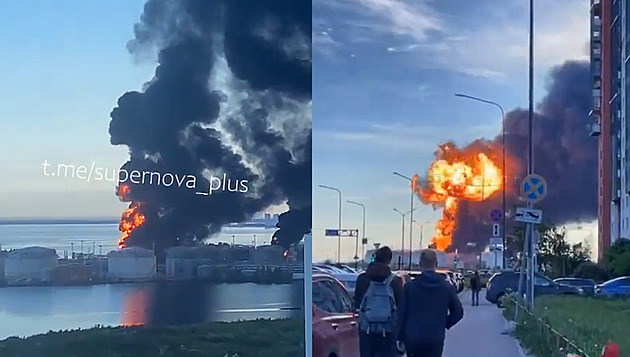 Ukrajinský úder v Petrohradu. Dým stoupá nad město, kam má dorazit Putin